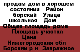 продам дом в хорошем состоянии › Район ­ борский › Улица ­ школьная › Дом ­ 3 › Общая площадь дома ­ 49 › Площадь участка ­ 1 500 › Цена ­ 1 750 000 - Нижегородская обл., Борский р-н, Завражное (Ямновский с/с) д. Недвижимость » Дома, коттеджи, дачи продажа   . Нижегородская обл.